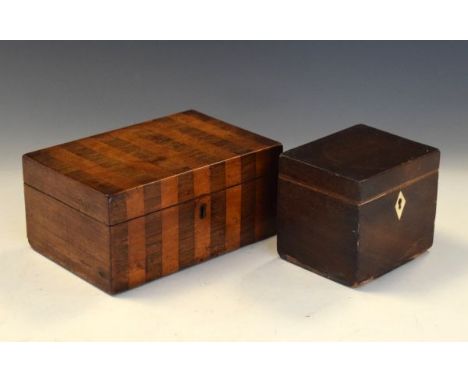 George III mahogany tea caddy of cuboid form, and a 19th Century mahogany and rosewood box of alternate bands, 20cm wide (2) 