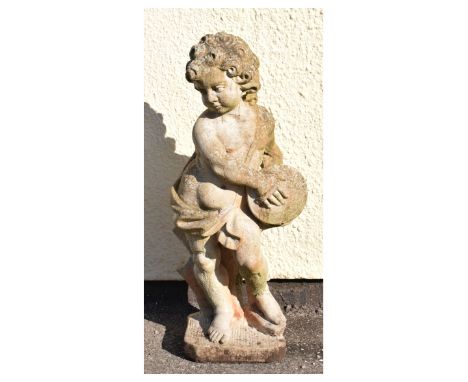 Garden Ornaments - Reconstituted figure of a cherub musician playing the cymbals, 70cm high  