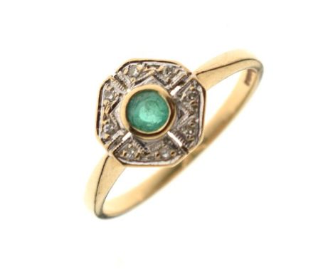 9ct gold emerald and diamond set dress ring, size Q, 2.2g gross approx  