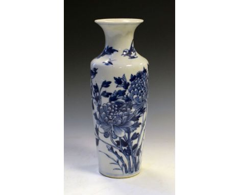 Late 19th/early 20th Century Chinese blue and white porcelain vase decorated with birds amidst flowers, double ring mark to b