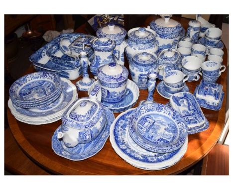 Large selection of modern Copeland Spode Italian blue transfer-printed wares to include; two large biscuit barrels, rectangul