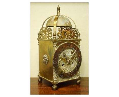 Early 20th Century reproduction brass lantern-style mantel clock, with Roman dial engraved William Charles, Bristol, associat