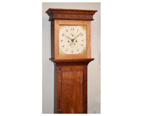 Early 19th Century inlaid oak-cased eight day painted dial longcase clock, James Thristle, Stogursey, with Arabic square dial