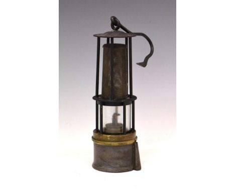 Seippel-type German gauze miners lamp, having part central glass section, no marks present, approx 25cm high  