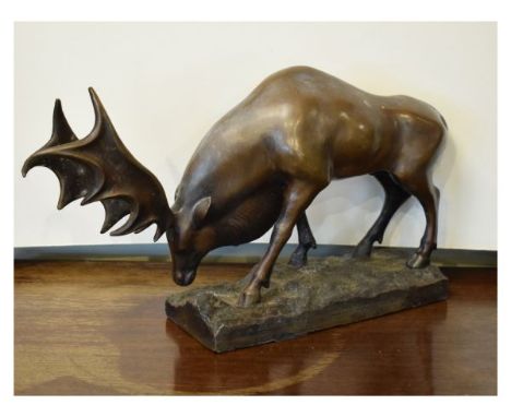 Patinated brass model of an Elk, 41cm long  