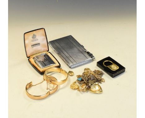Assorted jewellery and effects to include: two snap bangles, chains, cigarette case, Ronson lighter, etc  