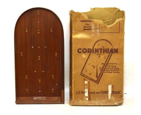 Vintage boxed Corinthian bagatelle board, contents unchecked  