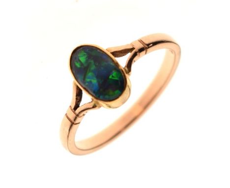 Opal set dress ring, the shank stamped 18ct, the underside of the mount stamped 22ct, size N 1/2 , 2.6g gross approx  