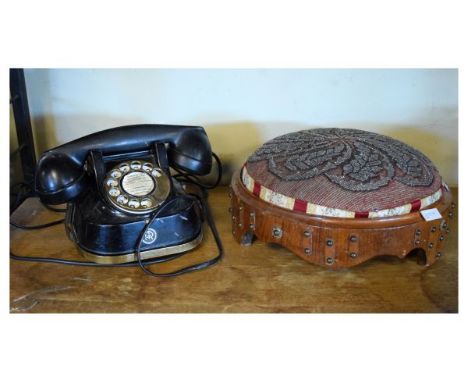 Vintage RTT dial telephone with gilt-enriched black lacquered finish, marked beneath RTT-56 A  