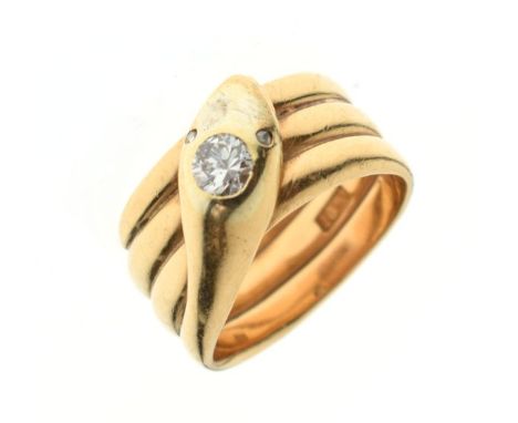 Diamond set serpent design ring, the shank stamped 18ct, size M 1/2, 10.7g gross approx  