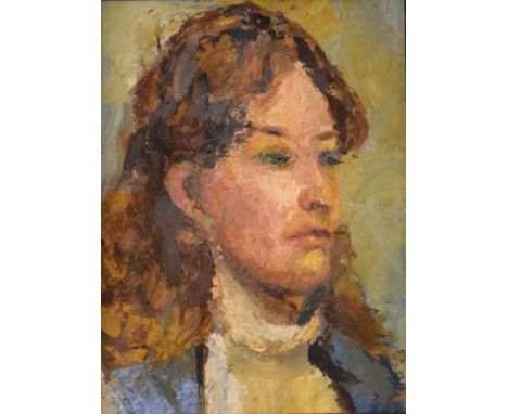 Early 20th Century oil on board - Portrait of a lady, in a carved oak frame, 29cm x 22cm  