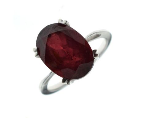 18ct gold white gold dress ring set large garnet coloured stone, size N, 6.0g gross approx  