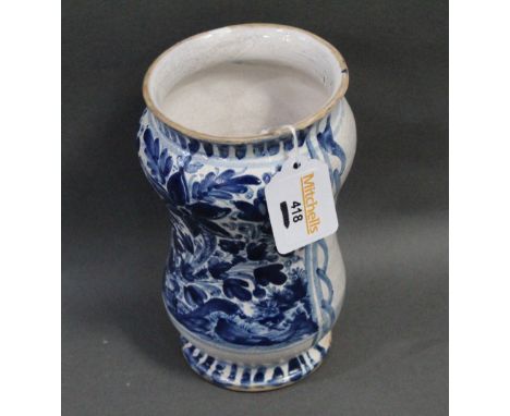 19th century Italian blue and white Albarello foliate vase, height 16 cm (48 9/22)