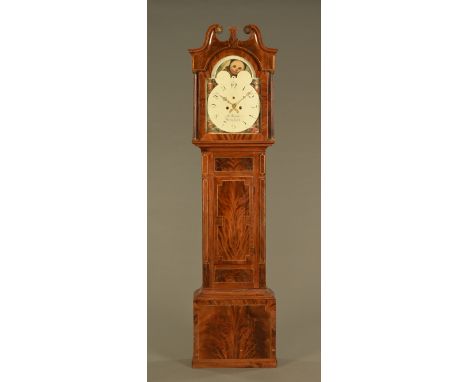 Early 19th century mahogany longcase clock, with brass strung case, 8 day striking movement with moon phase by Fenton of Mans