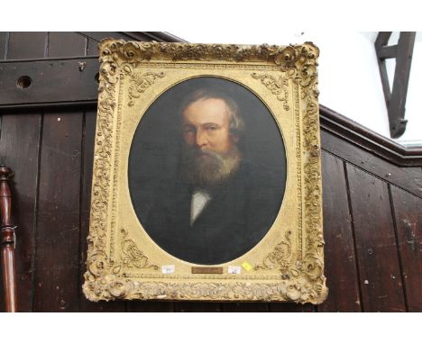 19th century oil painting on canvas, portrait of a gentleman, oval with plaque to frame Frederick Besch by Samuel Laurence, i