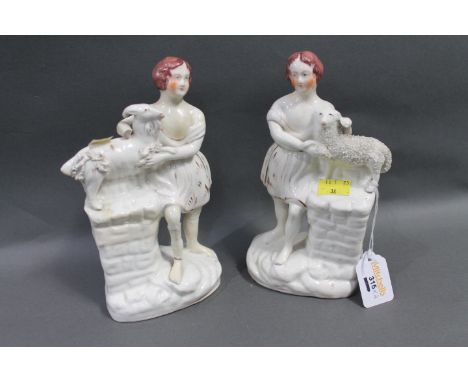 Two Staffordshire figures, children with sheep 