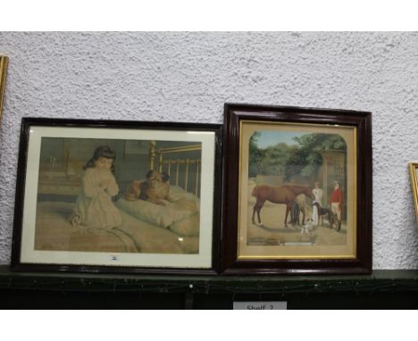 Two Victorian prints, "Nellie's Birthday Gift" and little girl praying in bed
