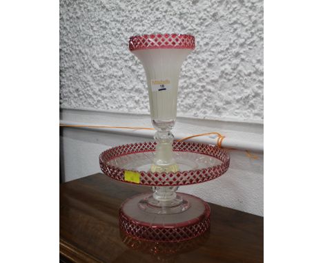 19th century table centre tazza with ruby glass decoration to the edges