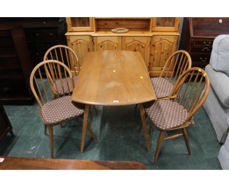 Ercol elm drop leaf table and four spindle back chairs