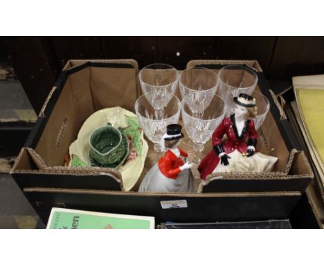 Two Royal Worcester figurines, Equestrian and Lara, Carltonware bowl, six glasses etc