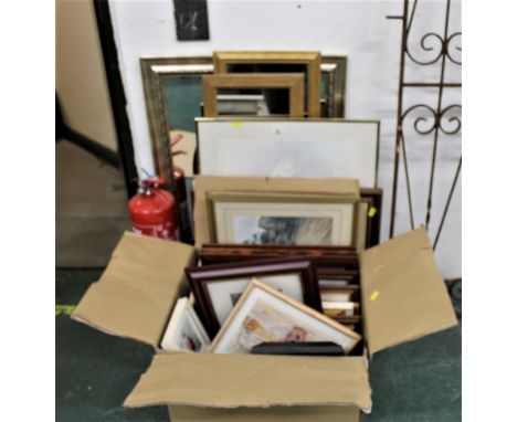 Box of mirrors, prints etc