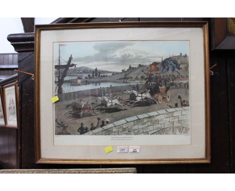 Colour print Stagecoach with News of Peace by R Havell, 32 cm x 47 cm, in gilt frame and glazed (1241 12/21)