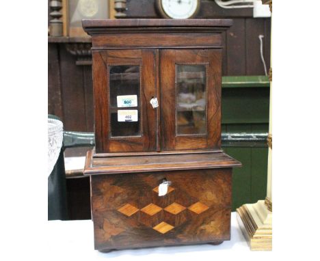 Regency Rosewood and parquetry apprentice piece tea caddy in the form of a bookcase, with full front opening to two compartme