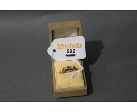 9 ct gold ruby and diamond ring, size M