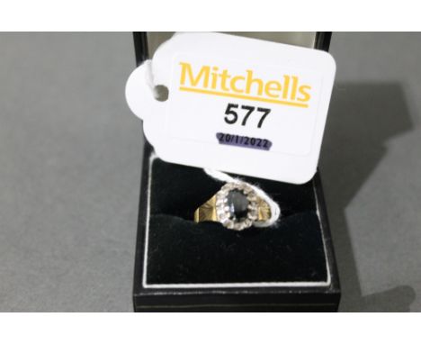 18 ct gold diamond and sapphire ring, size M