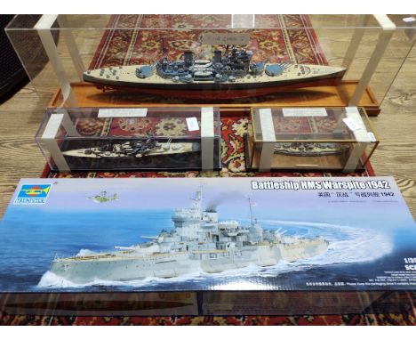 A group of model ships comprising of Three built models in display cases (King George V, Queen Mary Class Battleship 1916 &am
