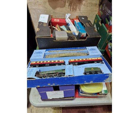 A collection of assorted model train items to include a mixed boxed of lego train track &amp; rolling stock, a LGB flat rail 