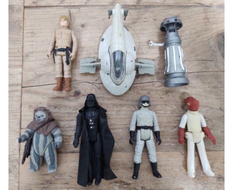 A group of five vintage Star Wars figures &amp; 2 modern vehicles,  