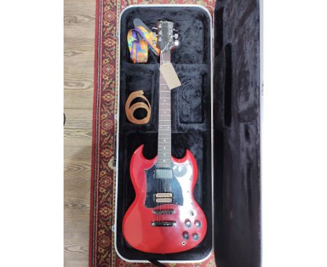 A Gibson Epiphone red electric guitar, model S94060006, with hard case.  