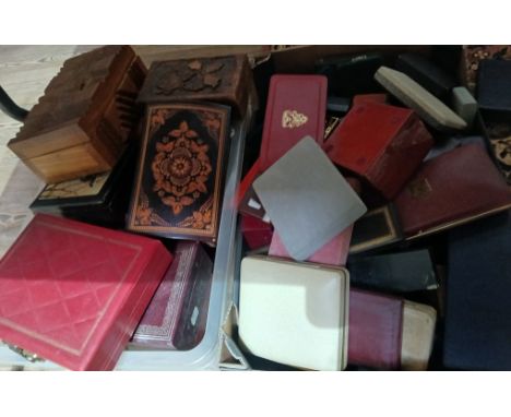 Two boxes of assorted empty jewellery boxes, vintage and modern.  