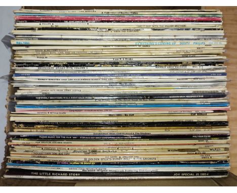A box of over 70 assorted rock &amp; pop lps from 1960's to include Rolling Stones, Beatles, Beach Boys, Scott Walker, Dusty 