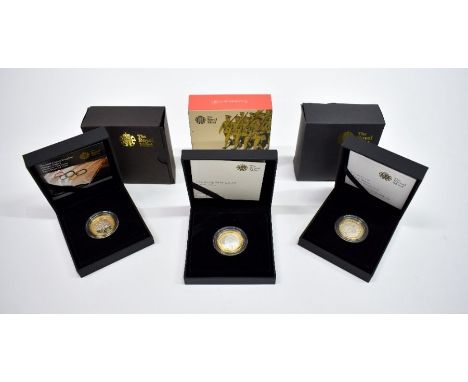 Three Royal Mint silver proof commemorative £2 coins - 2008 Olympic Handover Ceremony, 2011 Mary Rose and 2016 The Army, with