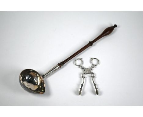 An early George II silver punch ladle with ovoid bowl, on turned wood handle, George Jones (probably), London 1728, (repaired