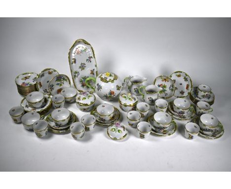 A Herend Queen Victoria pattern tea/coffee service, comprising twelve each tea cups and saucers, coffee cups and saucers, two