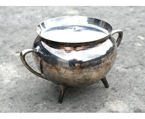 An electroplated Henry Wilkinson soup cauldron and cover, after a design by Dr Christopher Dresser, 19.5 cm diameter - please