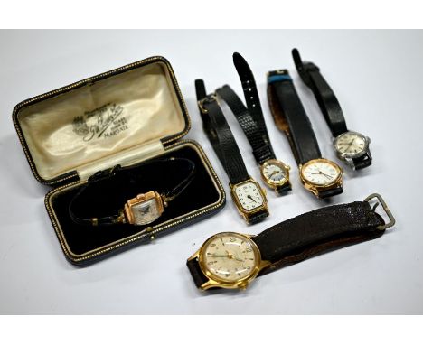 A lady's Avia 18k Art Deco wristwatch with 17 jewel Lathin movement and four ladies' base-metal watches - Rotary, Timex, Seko