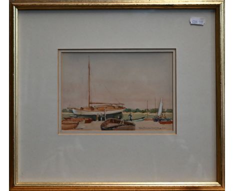 Norman Wilkinson (1878-1971) - Two - 'Fitting out, Itchenor', and beach scene, watercolour, both signed lower right, 13 x 18 
