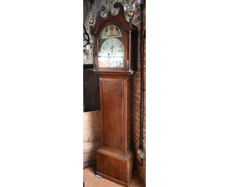 Benjamin Popplewell, Bridlington, an oak 8-day longcase clock, the polychrome decorated arched dial with subsidiary seconds a