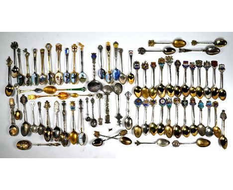 Forty four silver and enamel souvenir spoons - various makers and dates, 20oz (643g) gross total weight, to/w twenty six Cont