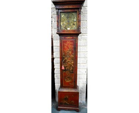 An 18th century and later Chinoiserie red lacquered 30-hour longcase clock, the brass dial signed Robert Parkinson, Lancaster