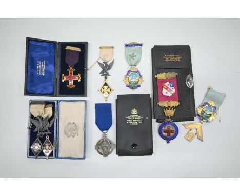 Eight various gilt, enamel and other silver Masonic jewels