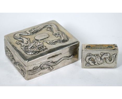 A Hung Chong &amp; Co. early 20th century Chinese export silver cigarette box with hinged cover and wooden lined interior, de