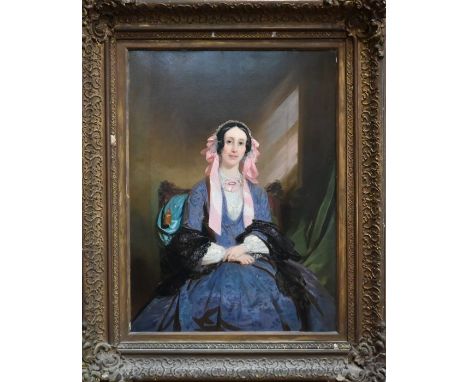 English Victorian school - Portrait of Dorothea Jessie Pitcairn née Dumas (1810-1871), oil on canvas, 57 x 42 cmRelined, clea