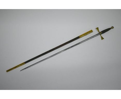 A Masonic ceremonial sword, the 73 cm etched blade inscribed 'Holy Sanctuary Preceptory' by Austin of London, on brass hilt w