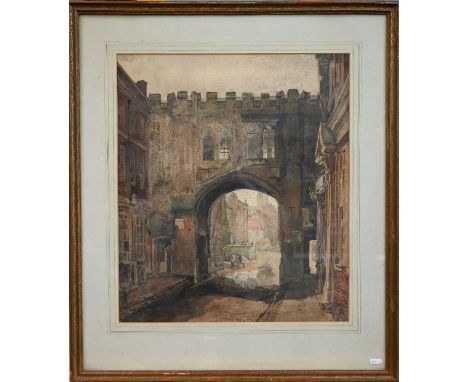 Manner of Frank Brangwyn - Stone built arched gate, watercolour, 53 x 46 cm&nbsp;