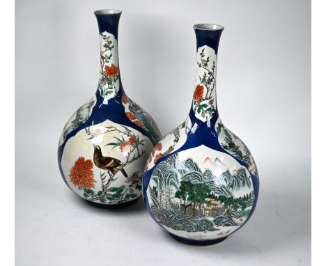 A pair of 19th century Chinese vases, danping, late Qing dynasty, each vase well decorated with a variety of shaped panels pa